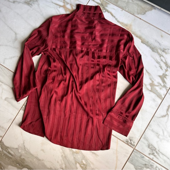 Abercrombie & Fitch Burgundy Red Striped Pajama Set Button Up Top and Pants - Picture 7 of 10